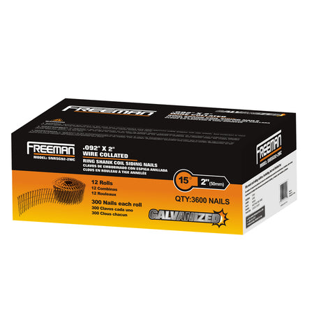 SNRSG92-2WC 15 Degree 2" Wire Collated Galvanized Ring Shank Coil Siding Nails (3600 Count)