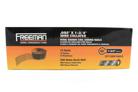 SNRSHDG92-134WC 15 Degree 1-3/4" Wire Collated Hot Dipped Galvanized Ring Shank Coil Siding Nails (3600 Count)