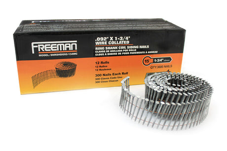 SNRSHDG92-134WC 15 Degree 1-3/4" Wire Collated Hot Dipped Galvanized Ring Shank Coil Siding Nails (3600 Count)